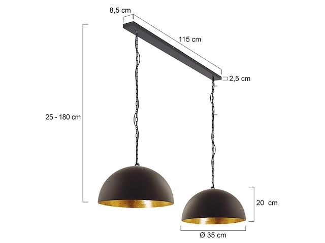 Hanglamp semicirkel steinhauer, 2556zw, zwart, goud, nieuw in doos - afbeelding 4 van  7