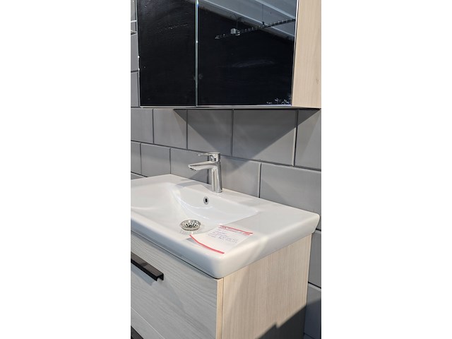 Hangmeubel met spiegelkast met led dansani, wastafelmeubel, hout - afbeelding 3 van  11