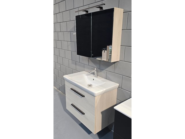 Hangmeubel met spiegelkast met led dansani, wastafelmeubel, hout - afbeelding 1 van  11