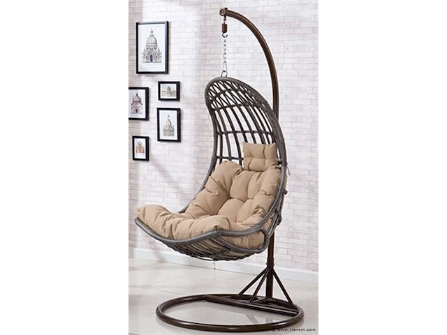 Hangstoel 80 cm breed - hoogte 195 cm - wit frame / mokka kussens - afbeelding 2 van  5