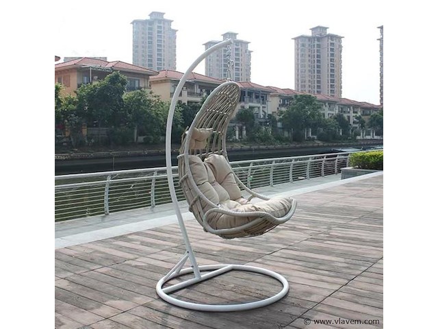 Hangstoel 80 cm breed - hoogte 195 cm - wit frame / mokka kussens - afbeelding 4 van  5