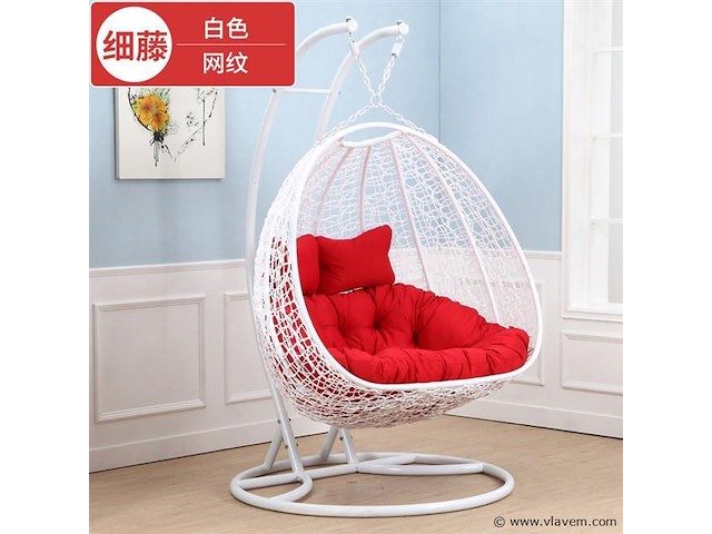 Hangstoel dubbel: 2 persoons 130 cm breed -hoogte 200 cm - wit frame / rode kussens - afbeelding 2 van  3