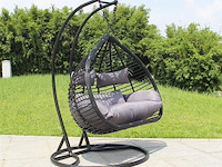 Hangstoel dubbel: 2 persoons 135 cm breed - hoogte 197 cm - zwart frame / grijze kussens - afbeelding 4 van  5