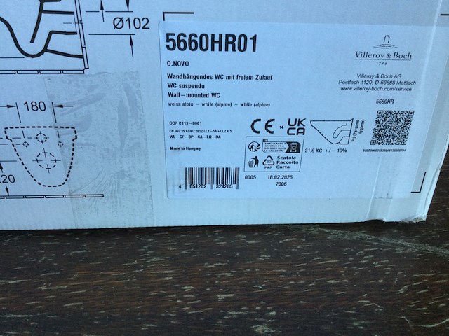 Hangtoilet, direct flush, villeroy & boch, 5660hr01, wit - afbeelding 4 van  4