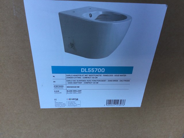 Hangtoilet zonder bril randloos met bidetfunctie, darlo, dl55700, wit - afbeelding 3 van  4