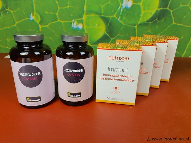 Hanoju rozenwortelcapsule rozenwortel capsules - 2 potjes á 180 capsules & nutrisan immuril - 4 doosjes á 60 capsules - afbeelding 1 van  8