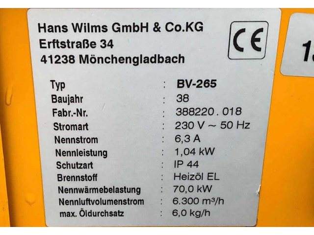 Hans wilms bv-265 industriële heater / event heater / hetelucht turbine - afbeelding 2 van  10