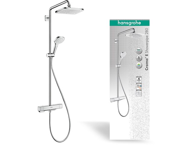 Hansgrohe croma e280 showerpipe: met douchekraan thermostatisch m. 1jet hoofddouche chroom - afbeelding 1 van  6