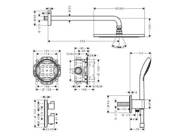 Hansgrohe croma inbouw doucheset ecostat thermostaat 280mm 1 straalfunctie chroom - afbeelding 3 van  4