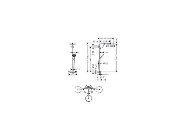 Hansgrohe raindance s 240 powderrain 1jet showerpipe mat zwart - afbeelding 4 van  6