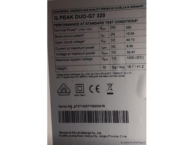 Hanwha q cells q.peak duo-g7 320 zonnepanelen - 1 pallet á 32 stuks - afbeelding 2 van  2