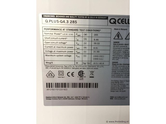 Hanwha q plus-g4.3 285 - 1 pallet á 32 stuks - afbeelding 2 van  2