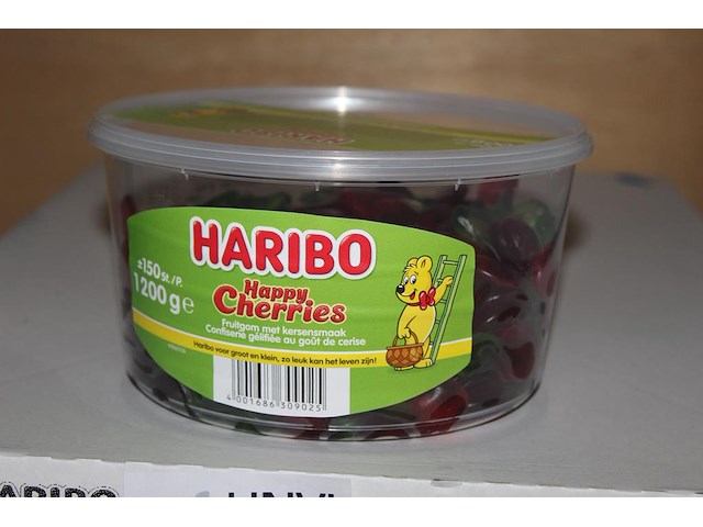 Happy cherries haribo in 9 overdozen met 6 emmers a 1200 g. tht 7-2026. - afbeelding 1 van  2