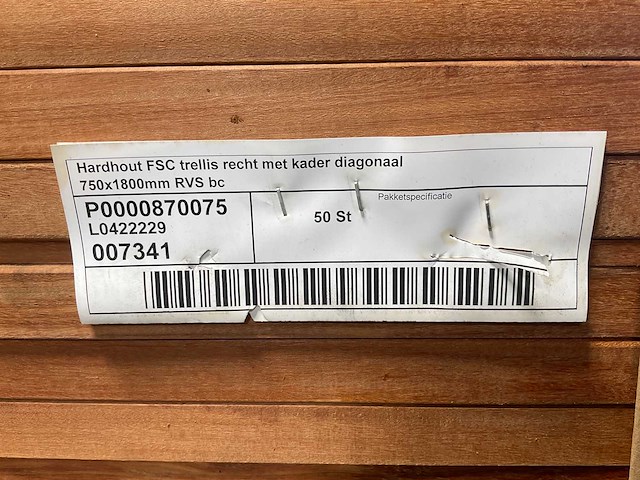 Hardhouten trellis recht met kader 180x75 cm (10x) - afbeelding 7 van  7