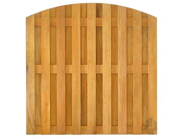 Hardhouten tuinscherm met toog 17-planks - 180x180x3,9 cm (2x) - afbeelding 1 van  6