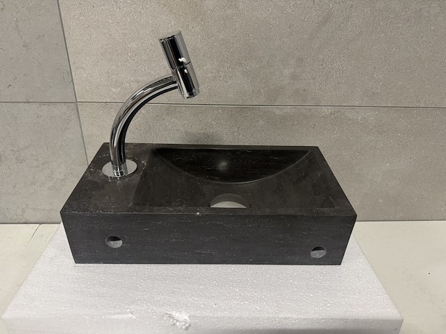 Hardstenen fontein 36x18x9 cm + kraan wb, antraciet - afbeelding 4 van  4
