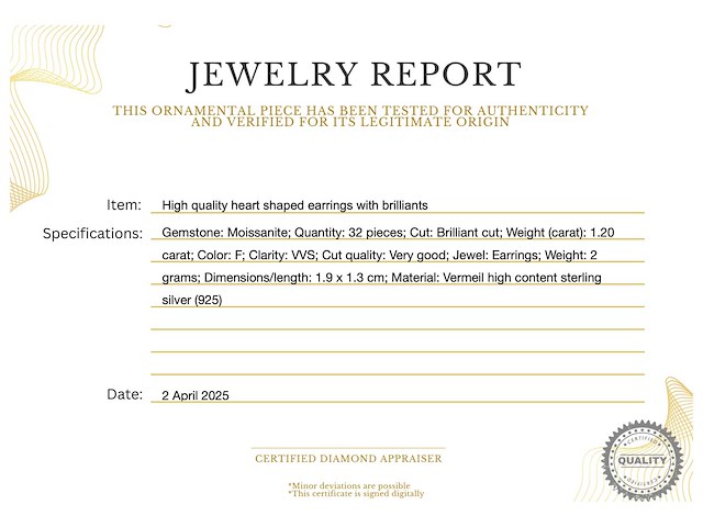 Hartvorm oorbellen briljanten hoge kwaliteit - afbeelding 3 van  7