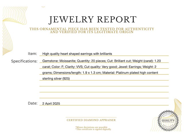 Hartvorm oorbellen van hoge kwaliteit met briljanten - afbeelding 3 van  8