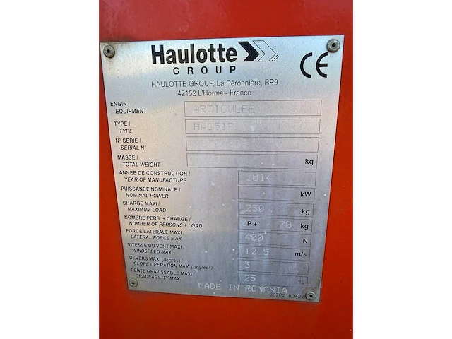 Haulotte - 2014 - ha15 ip - knikarm hoogwerker - afbeelding 21 van  28