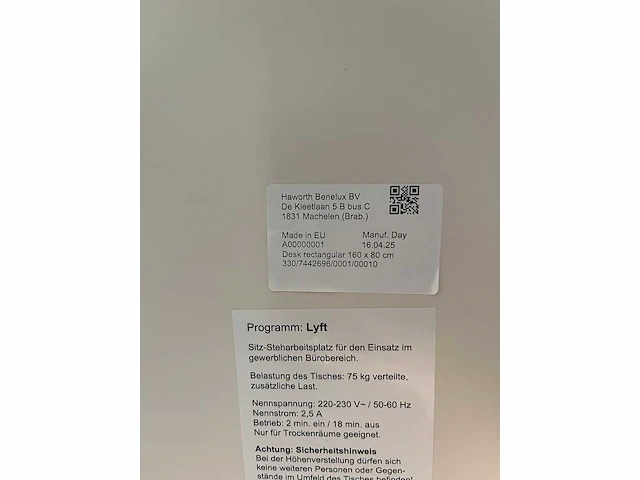 Haworth - elektrische zit/ sta bureau 160x80 - ongebruikt - afbeelding 9 van  13