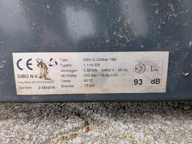 Heetwater hogedrukreiniger met gasbranderketel, dibo, sbh-g 200bar 15ltr - afbeelding 5 van  13