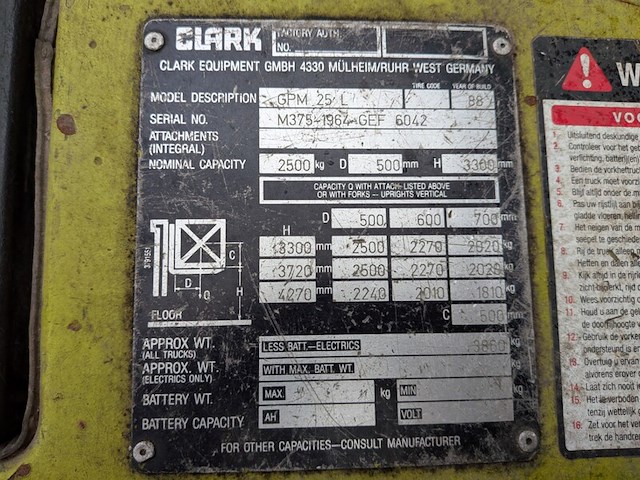 Heftruck clarck, gpm25l, bouwjaar 1988 - afbeelding 7 van  24