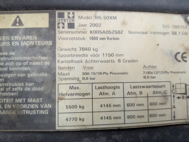 Heftruck, hyster, h5.50xm, 2002 - afbeelding 10 van  28