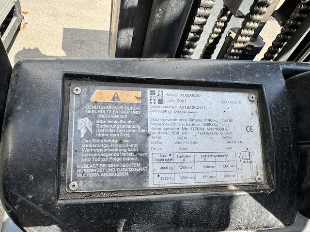 Heftruck, hyster, j3.00xm, blauw, 2001, elektrisch - afbeelding 3 van  15