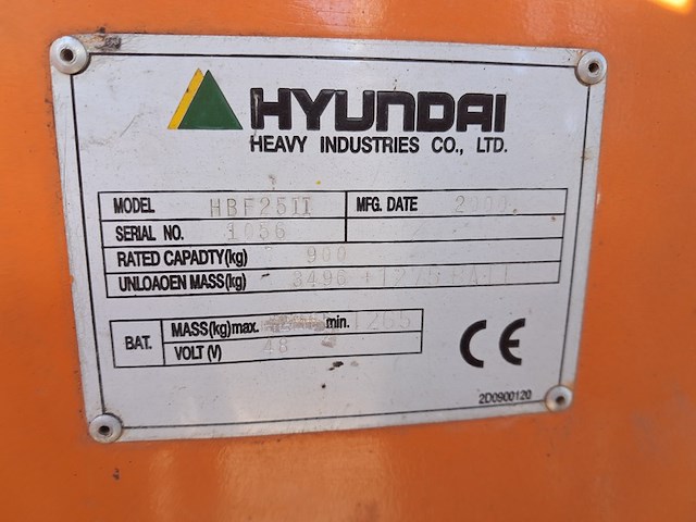 Heftruck, hyundai , hbf25ii, oranje, 2000 - afbeelding 15 van  19