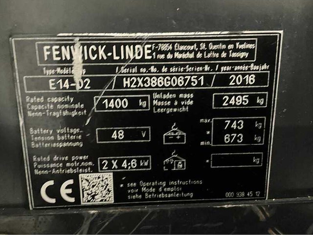 Heftruck, linde, e14-02 accu 2022, 2016 - afbeelding 9 van  20