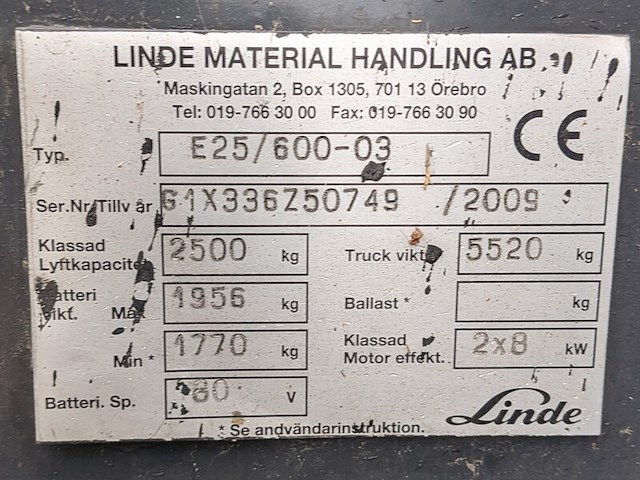Heftruck linde, e25 - 600 / 03, bouwjaar 2009 - afbeelding 5 van  23