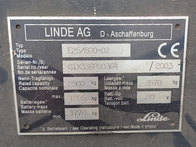 Heftruck linde, e25 / 600 - 02, bouwjaar 2003 - afbeelding 7 van  25