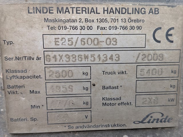 Heftruck linde, e25 / 600 - 03, bouwjaar 2008 - afbeelding 13 van  25