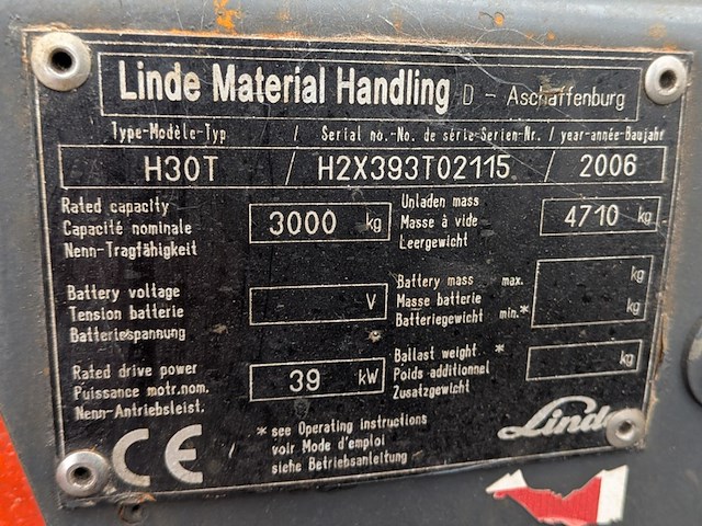 Heftruck linde, h30t, bouwjaar 2006 - afbeelding 13 van  24