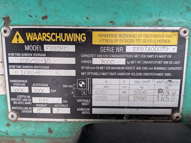 Heftruck mitsubishi, fb20kc, bouwjaar 2001 - afbeelding 11 van  23