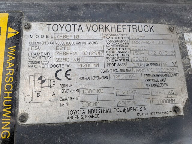 Heftruck toyota, 7fbef18, bouwjaar 2005 - afbeelding 9 van  22
