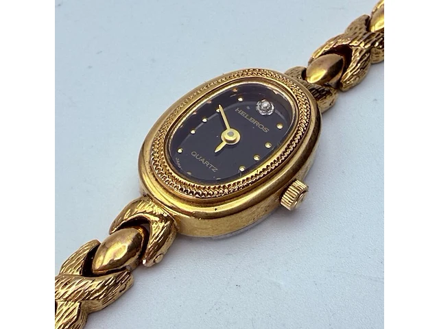 Helbros goldplated dameshorloge met diamant - afbeelding 1 van  7