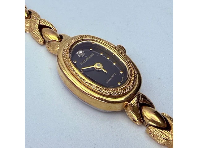 Helbros goldplated dameshorloge met diamant - afbeelding 2 van  7