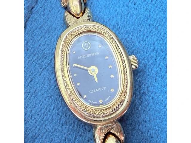 Helbros goldplated dameshorloge met diamant - afbeelding 3 van  7