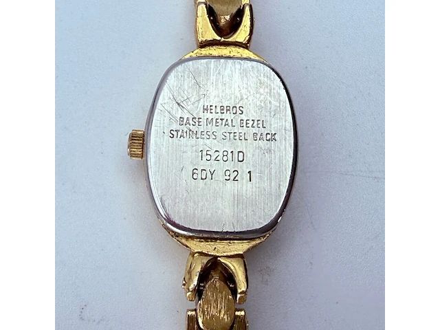Helbros goldplated dameshorloge met diamant - afbeelding 4 van  7