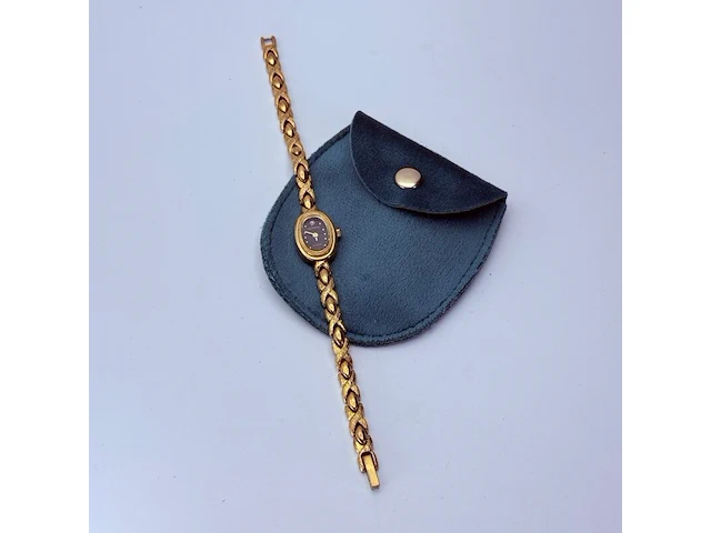 Helbros goldplated dameshorloge met diamant - afbeelding 5 van  7