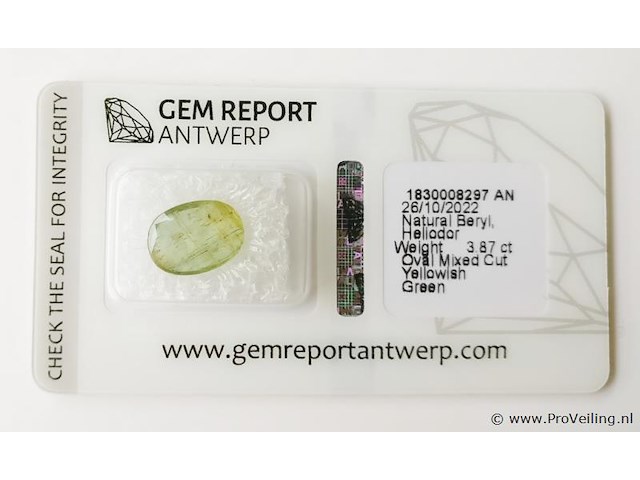 Heliodor 3.87ct gra certified - afbeelding 2 van  3