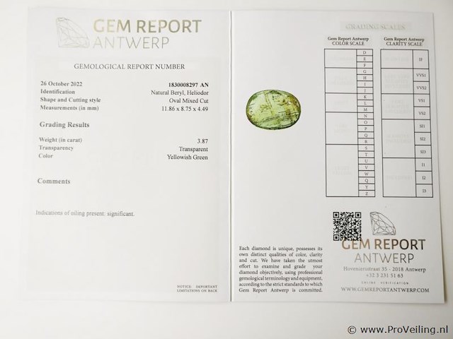 Heliodor 3.87ct gra certified - afbeelding 3 van  3