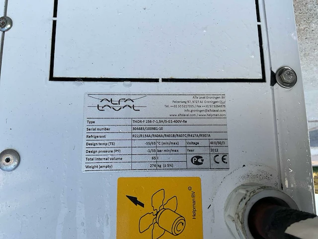Helpman alfa laval - 2012 - thor-f 256-7-1,5h/5-g1-400v-re - overige luchtkoelingsapparatuur (c) - afbeelding 9 van  9