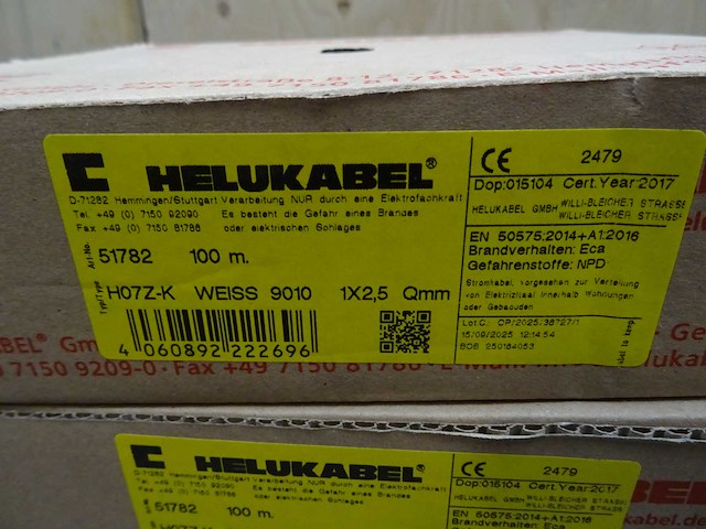Helukabel - h07z-k wit 1x2,5 - montagedraad 100m (2x) - afbeelding 2 van  2