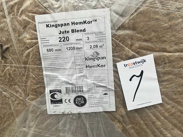 Hemkor - jute blend-hennep 220 mm (8 pak = 16,72 m2) - 1200 mm x 580 mm x 220 mm - isolatie - afbeelding 9 van  9