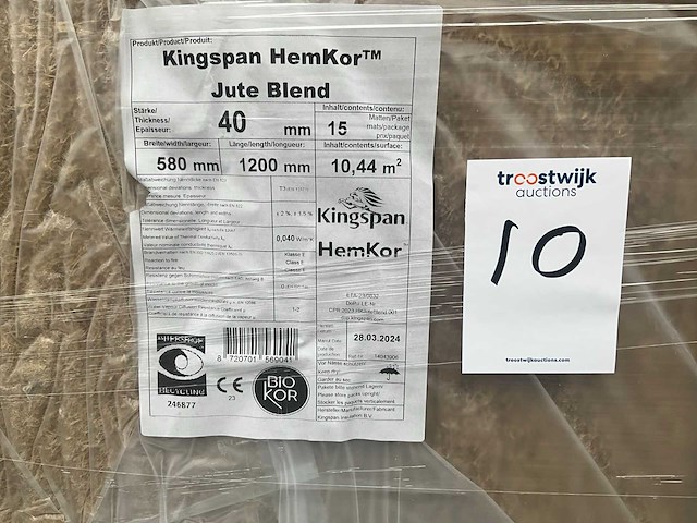 Hemkor - jute blend-hennep 40 mm (8 pak = 83,52 m2) - 1200 mm x 580 mm x 40mm - isolatie - afbeelding 2 van  9
