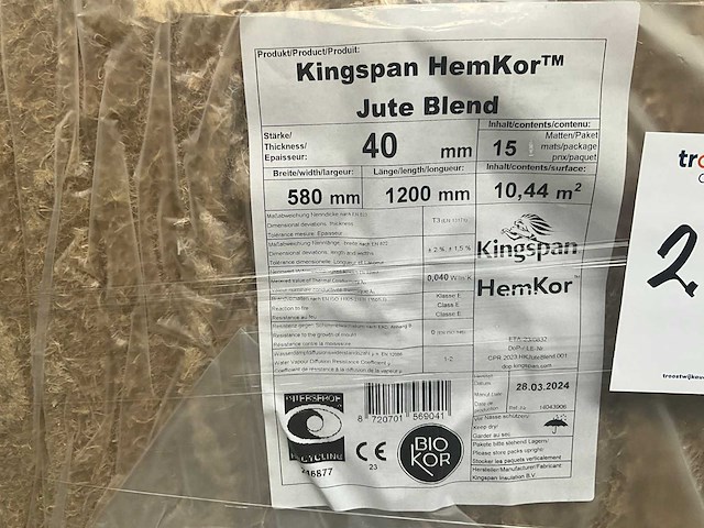 Hemkor - jute blend-hennep 40 mm (8 pak = 83,52 m2) - 1200 mm x 580 mm x 40mm - isolatie - afbeelding 10 van  10