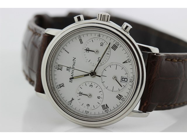 Heren chronograaf polshorloge, blanpain, villeret chronograaf, witte wijzerplaat, ca. 2000 - afbeelding 10 van  14