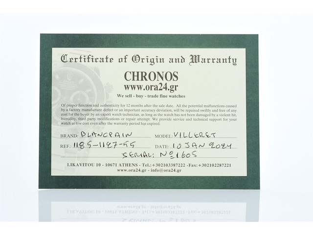 Heren chronograaf polshorloge, blanpain, villeret chronograaf, witte wijzerplaat, ca. 2000 - afbeelding 14 van  14